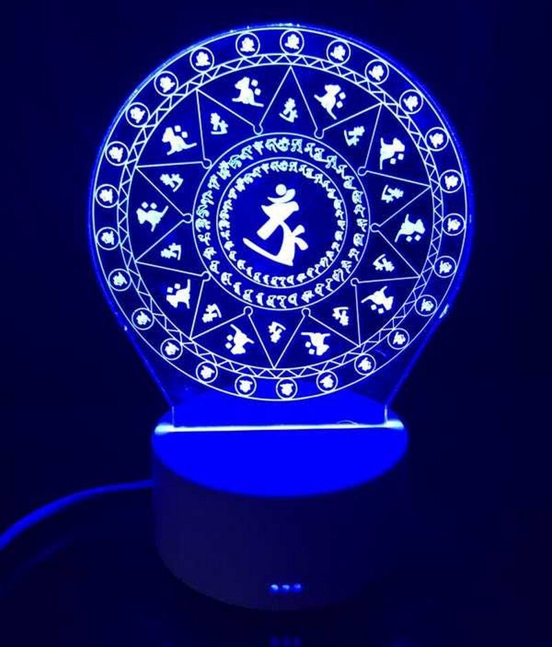 Electric 3 Colors Lamp Buddhism Mantra Heart Shine Table Altar Light Zen Decor