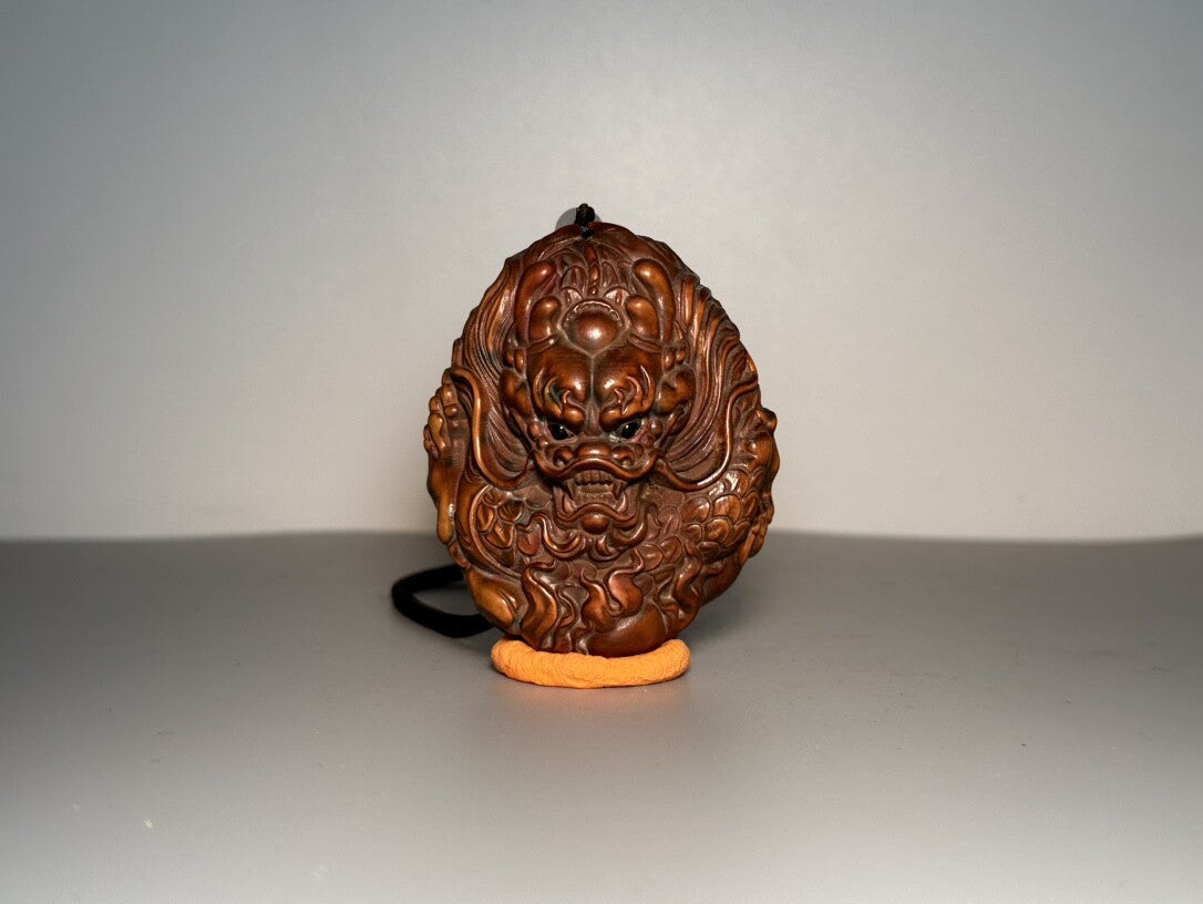 Collection Wooden Carved Dragon Pendant Talisman Ornaments