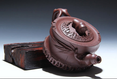Yixing Zisha Purple Clay Mud Pottery Handmadebamboo Root 290ml Tea Pot Teapot