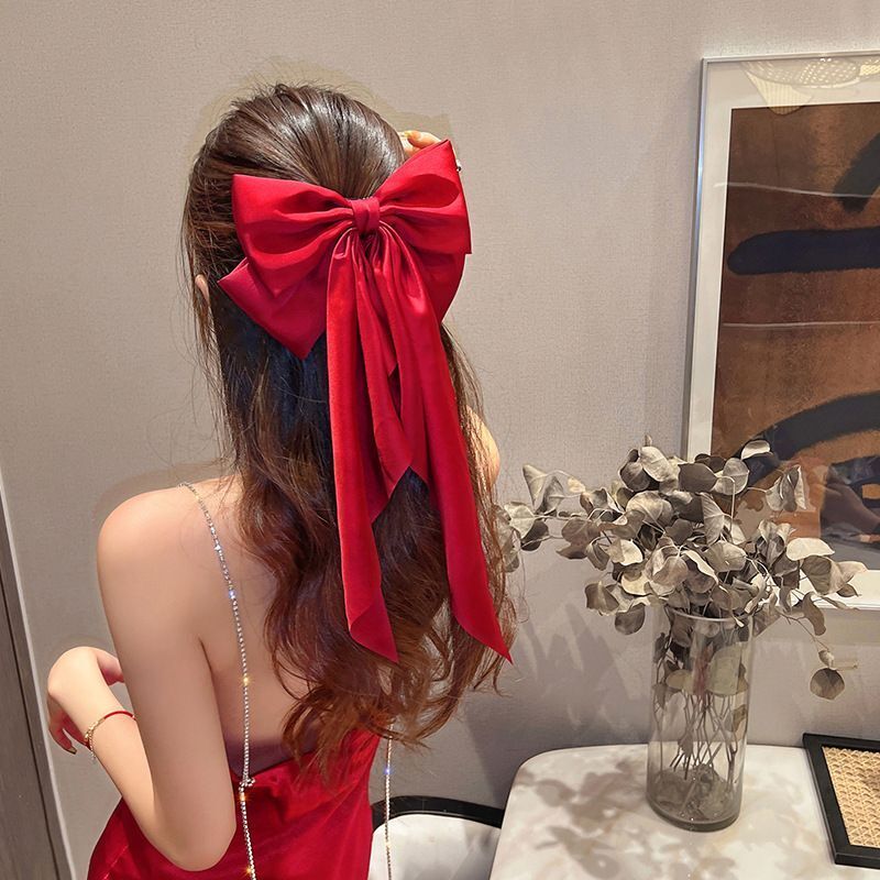 Women Hair Accessory Bowknot Long Strap Hairpin Temperament Back Spoon Pan Clips