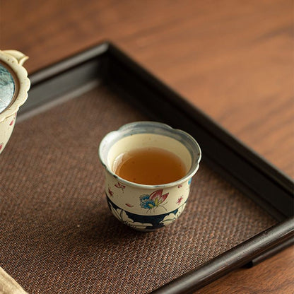 Blue and White Tea Cup Butterfly Lily Ceramic Master Cup Kung Fu Tea Set 55ml