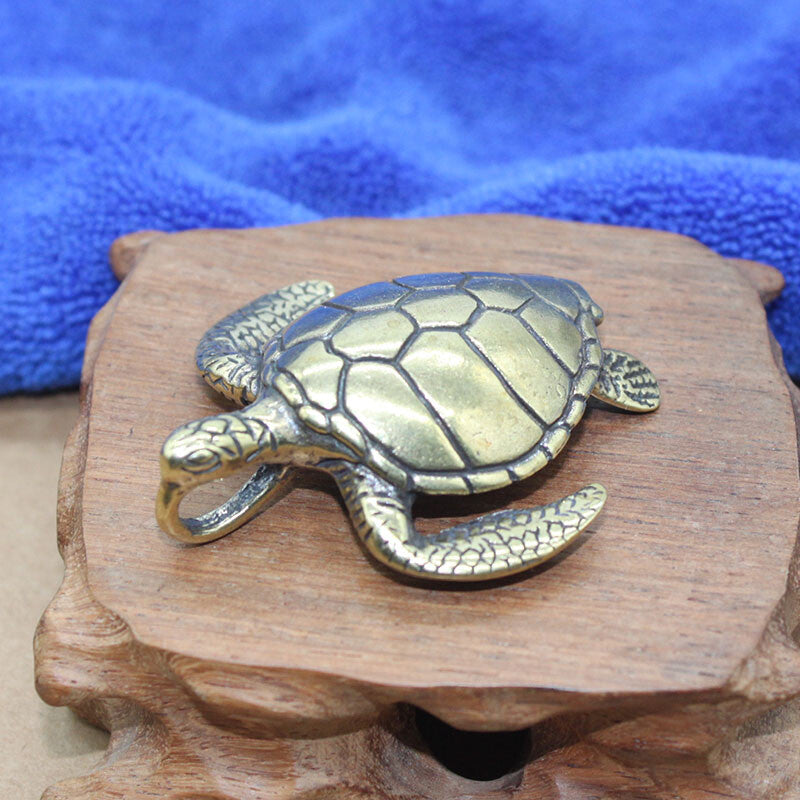 Chinese Brass Sea Turtle Figurine Statue Animal Toys Keychains Home Decoration