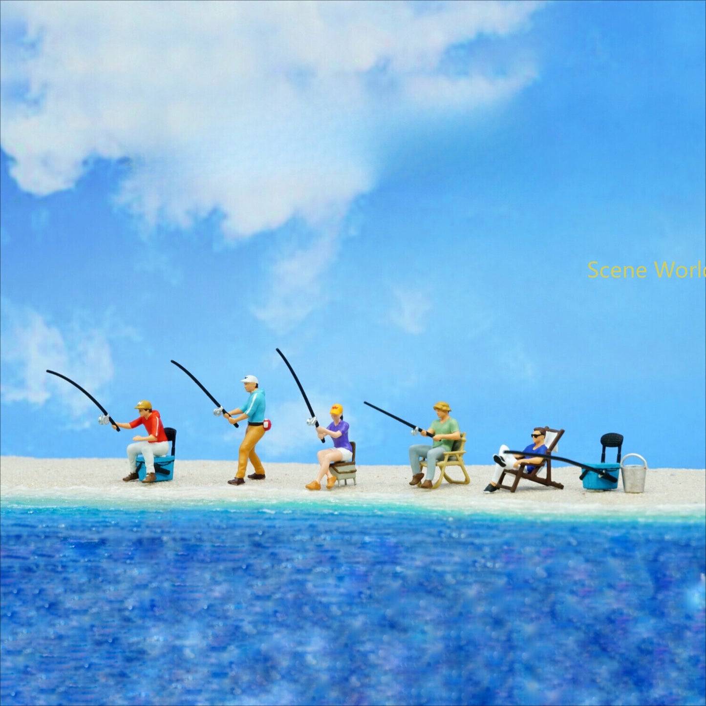 1:64 Scale Figure Model Fishing Sports Scene Display Layout Doll Model