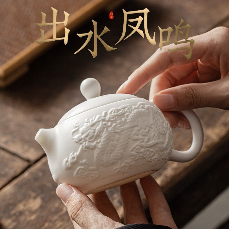 Dehua Sheep Fat Jade Fengming Teapot Xishi Pot with Filter Kung Fu Tea Set