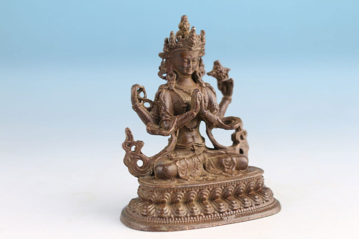Blessing Chinese Bronze Budddha Statue Old Netsuke Table Ornament Gift
