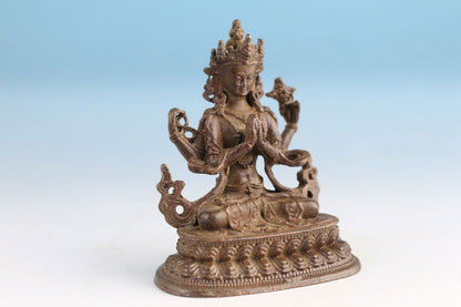 Blessing Chinese Bronze Budddha Statue Old Netsuke Table Ornament Gift