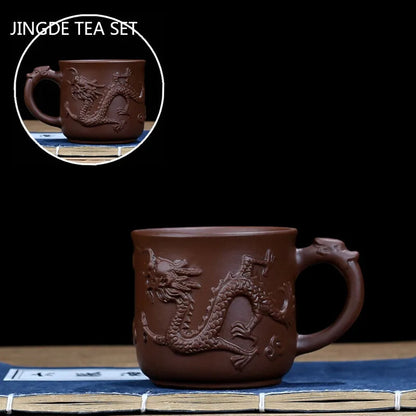 Yixing Purple Sand with Handle Teacup Handmade Dragon Pattern Master Cup Office