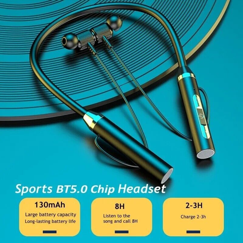 Wireless Bluetooth 5.2 Neckband Headphones Mic Headset Stereo Earbuds Earphone