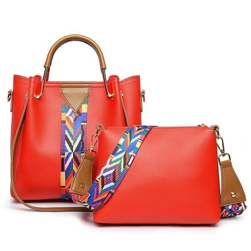 2Pc Set Women Leather Handbag And Purse Luxury Shoulder Messenger Crossbody Bag