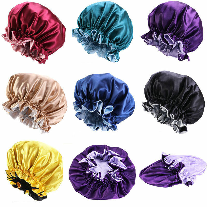 Silk Night Sleep Cap Hair Bonnet Hat Satin Wide Band Large Jumbo Head Cover Size