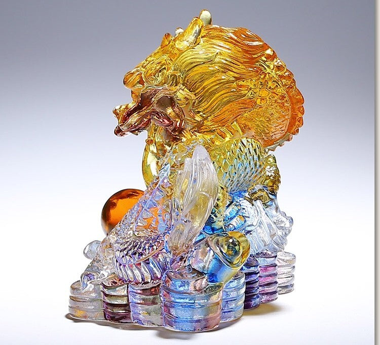 Chinese Liu Li Crystal Dragon Statue Office Feng Shui Home Decor