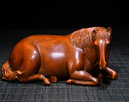 Chinese Vintage Boxwood Carved Horse Statue Collection Sculpture Nice Art Work