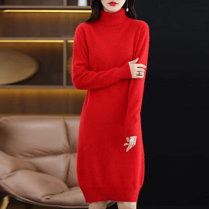 Women's High Back Collar Long Sweater Casual Long Sleeve Dress