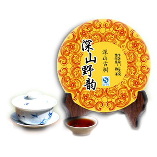 Organic Cooked Pu-erh Tea Cake Deep Mountain Wild Rhyme Old Puerh Black Tea 100g