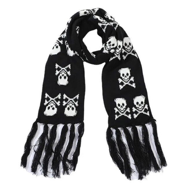 Crossbones Unisex Skull Scarf Scarves With Fringes Skeleton Knitted Winter Scarf