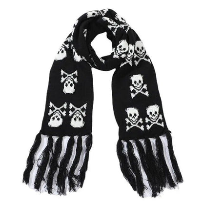 Crossbones Unisex Skull Scarf Scarves With Fringes Skeleton Knitted Winter Scarf