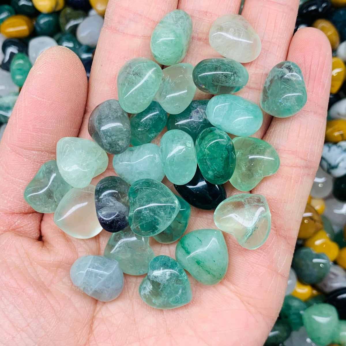 10pc Natural fluorite Mini Heart hand-carved quartz crystal Reiki healing