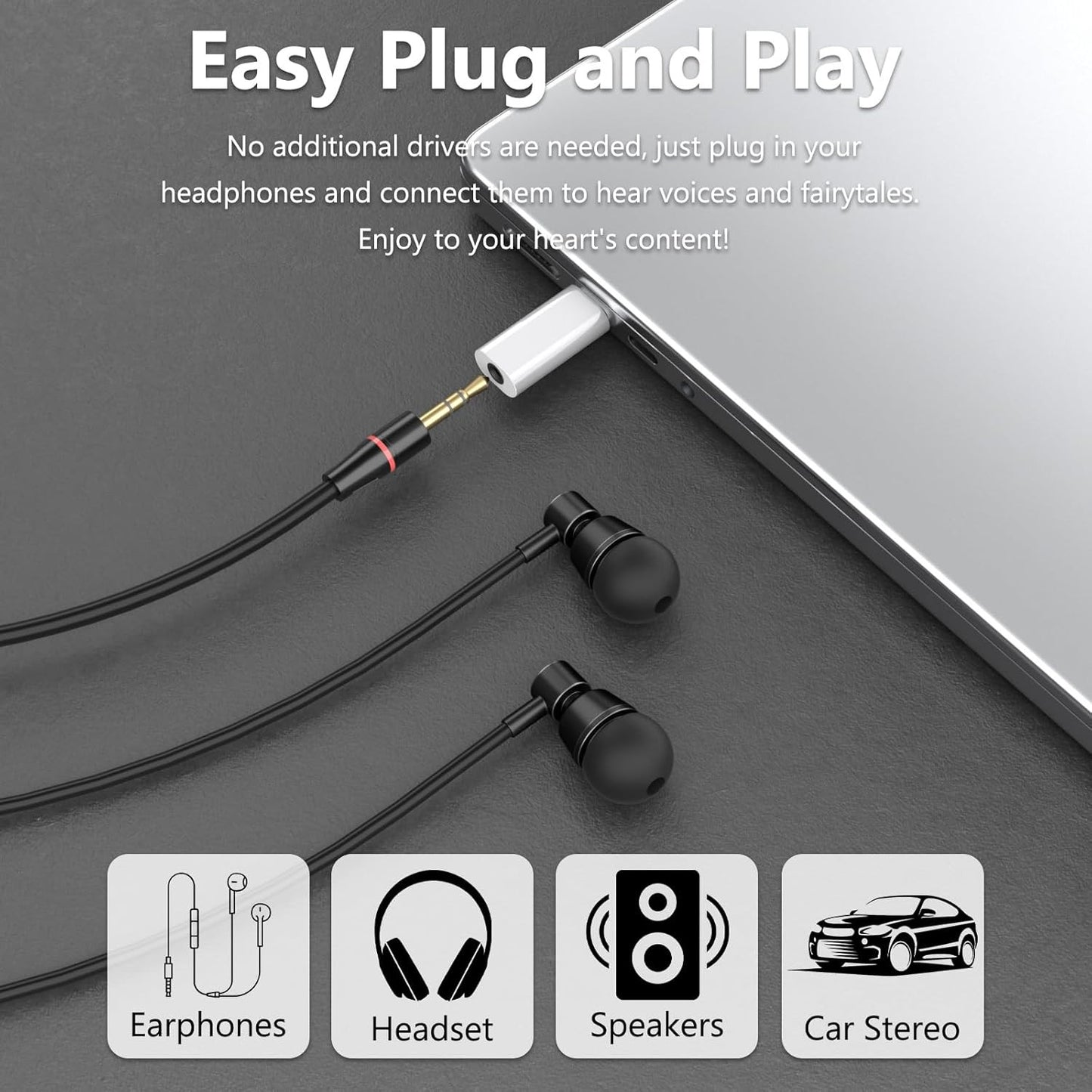 USB-C Type C Adapter Port to 3.5MM Aux Audio Jack Earphone Headphone Car Lot