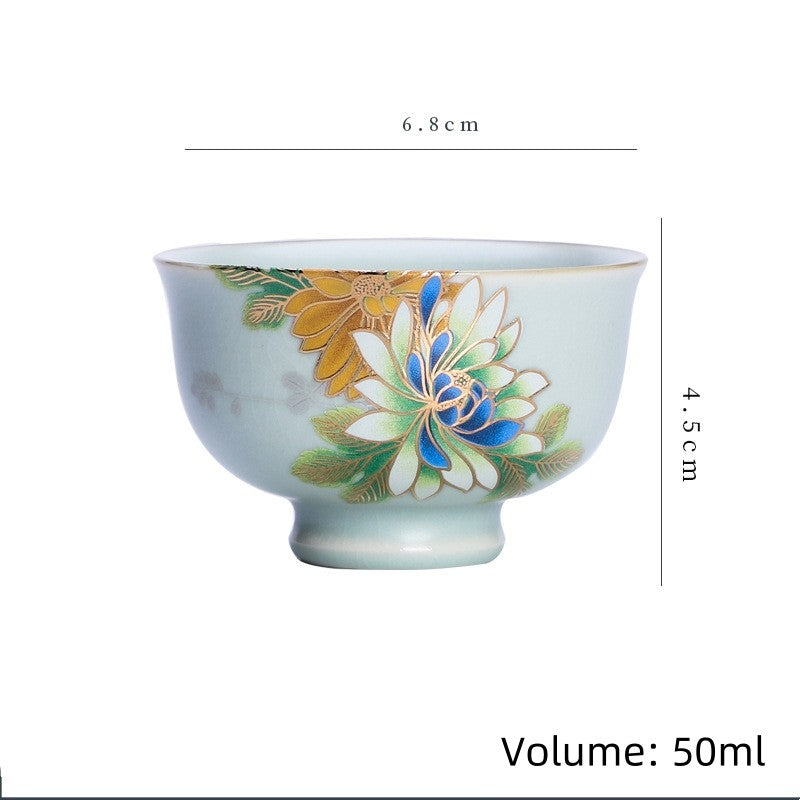 Ruyao Craft Porcelain Gaiwan Matching Tea Cup Pot Floral Pattern Pitcher Tureen