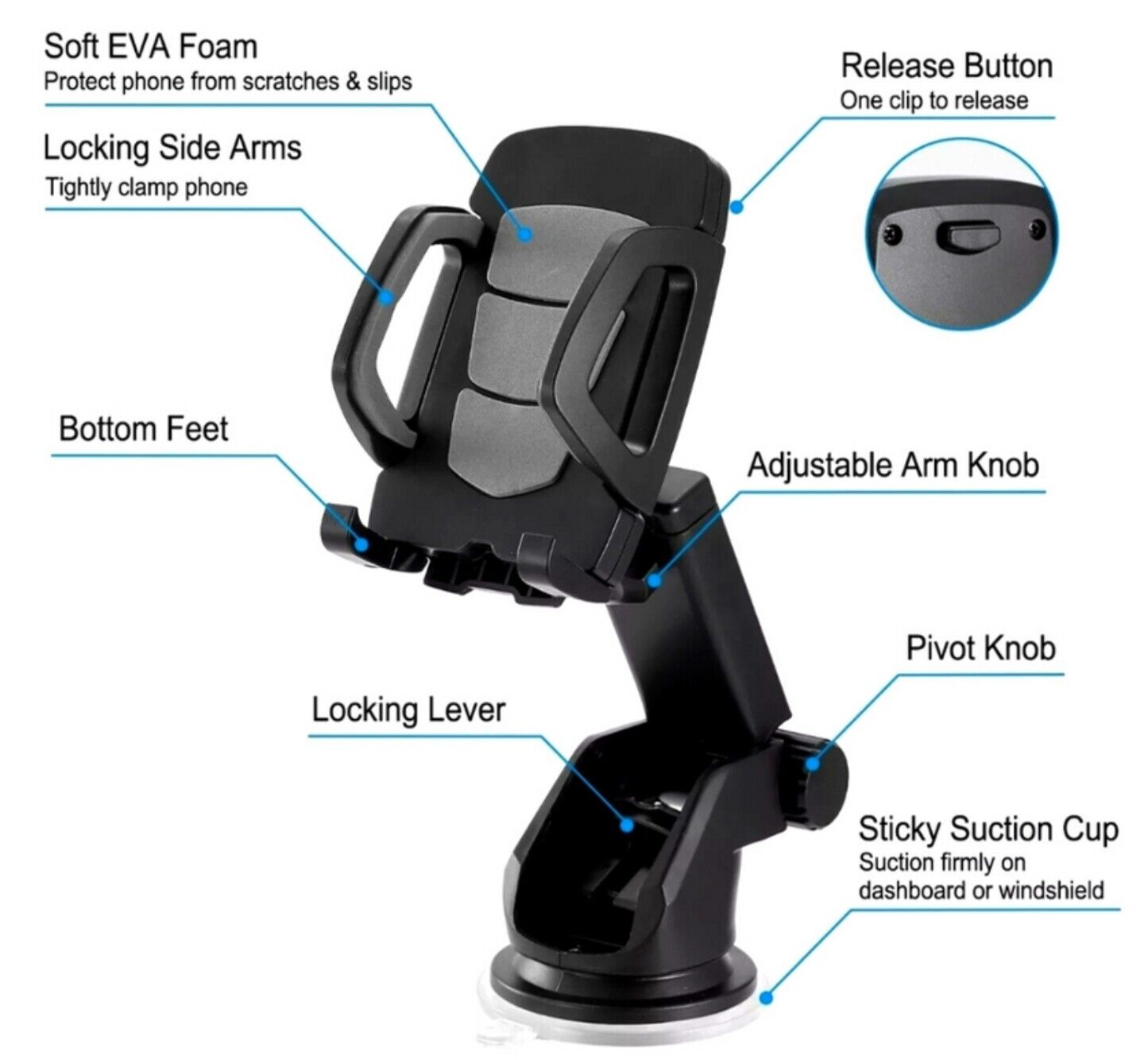 Sujetador de Telefono Soporte Universal Sostenedor Ajustable 360° Autos Carro