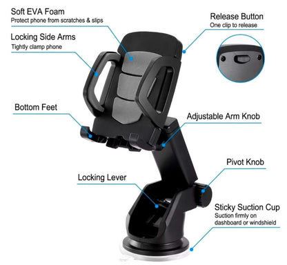 Sujetador de Telefono Soporte Universal Sostenedor Ajustable 360° Autos Carro