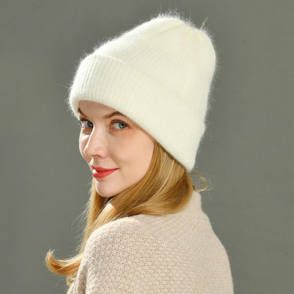 Hat Women Cashmere Knitted Beanies Thick Warm Wool Angora Beanie Polyester Solid