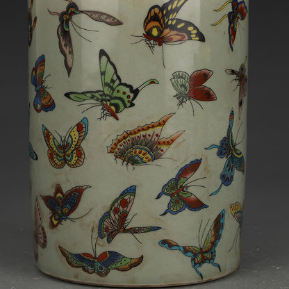 5.20 Inch Chinese Famille Rose Porcelain Qing Tongzhi Butterfly Design Brush Pot