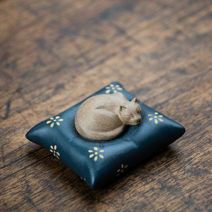 Sleeping Cat On Cushion Creative Tea Set Yixing Zisha Purple Clay Home Ornament