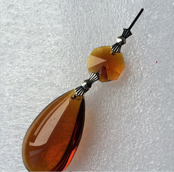 20Pcs Amber Chandelier Crystal Lamp Parts Glass Prisms 38mm Pendant Drops