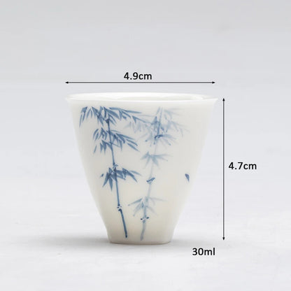 Jade Mud Blue and White Bamboo Small Tea Cup White Porcelain Singel Tea Cup