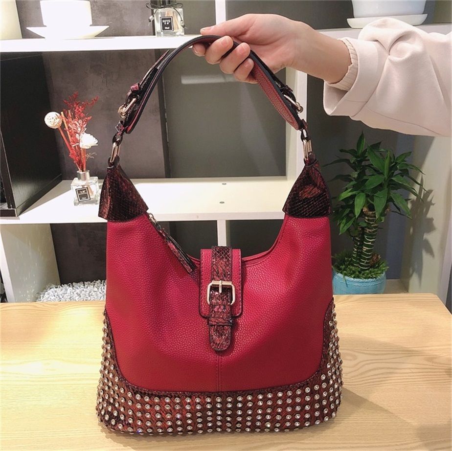 Rhinestone Shoulder Handbags Large Bag Design Diamond Studded Shoulder Purse 1PC