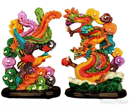 Chinese Feng Shui Statue Dragon Phoenix Bringing Prosperity Table Decor