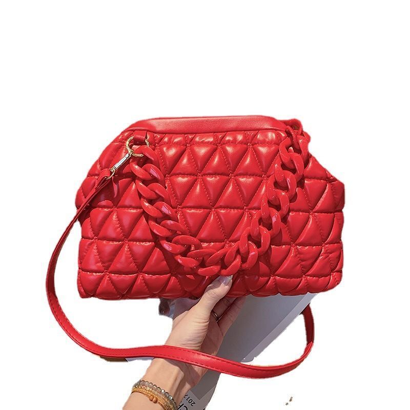 Summer Crossbody Bag Thick Chain Quilted Shoulder Bag Plaid Cloud Totes Clutch