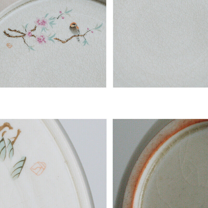 Tea Plate For Tea Pot Cup Handpainted Crackle Glaze Porcelain Tea Tray Round New