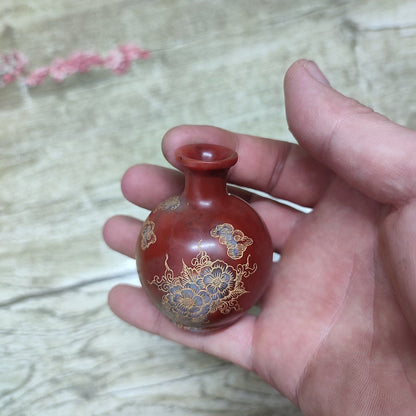 Old Beijing Collector Awesome Shoushan Stone Snuff Bottle Carved Gilding Flower