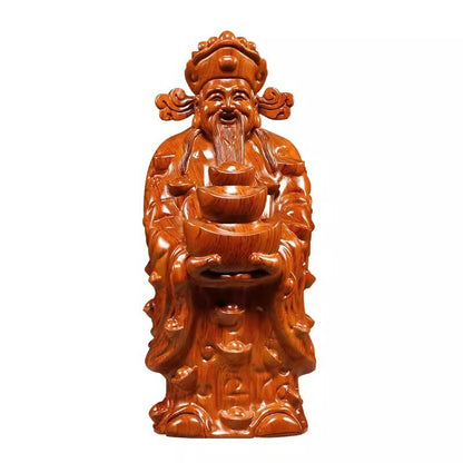 8" Chinese Hua Li Wood Carved God of Wealth Statue Feng Shui Home Decor
