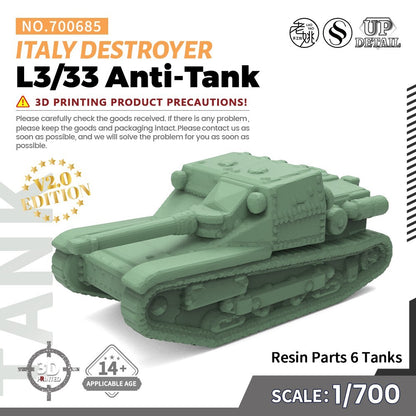 SSMODEL SS700685 1/700 Military Model Kit Italy L3/33 Anti-Tank Destroyer