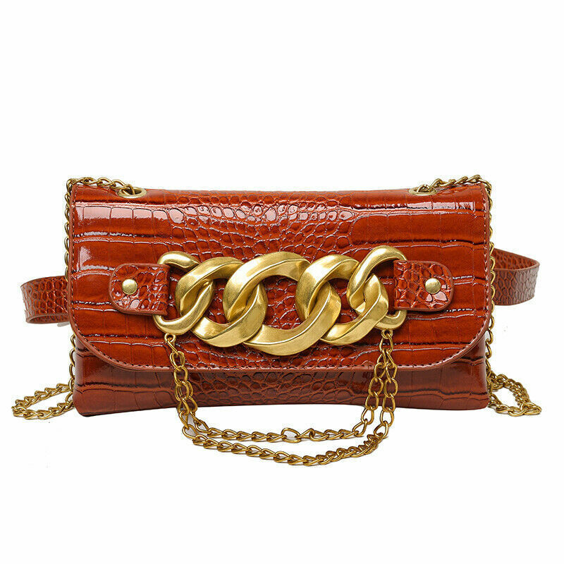 Mini Crossbody Bags Women Metal Chain Shoulder Bag Leather Belt Bag Women