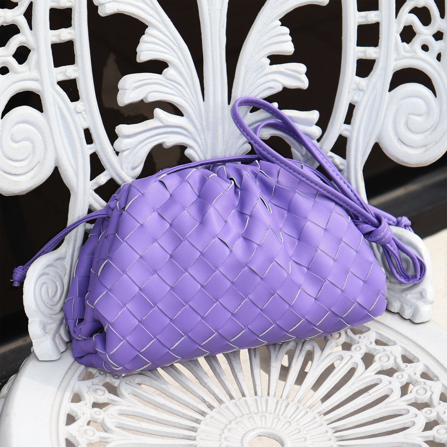 Woven Ruched Microfibre Leather Mini Pouch Clutch Bag Crossbody Shoulder Purse