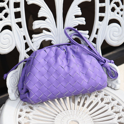 Woven Ruched Microfibre Leather Mini Pouch Clutch Bag Crossbody Shoulder Purse