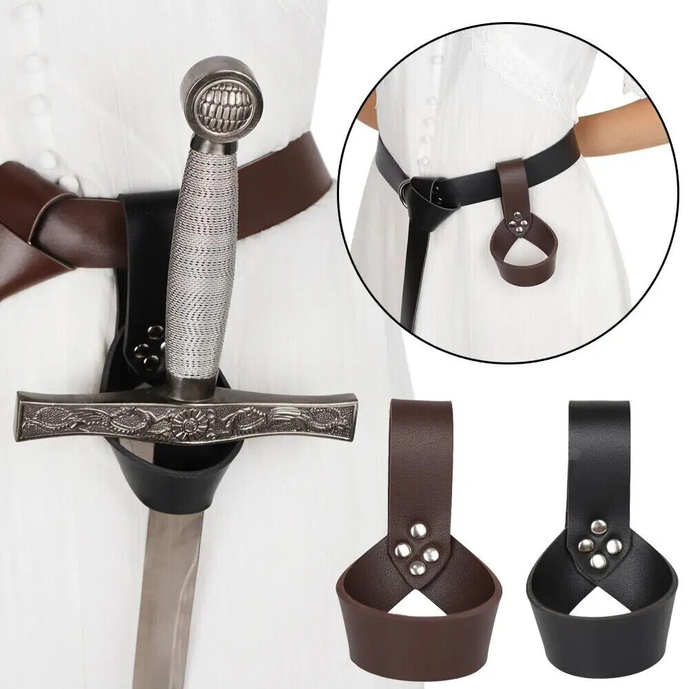 Medieval Sword Holder Ring PU Leather Sleeve Rapier Holster Costume Weapon Strap