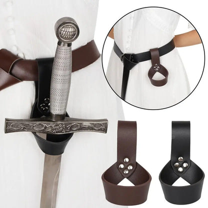 Medieval Sword Holder Ring PU Leather Sleeve Rapier Holster Costume Weapon Strap
