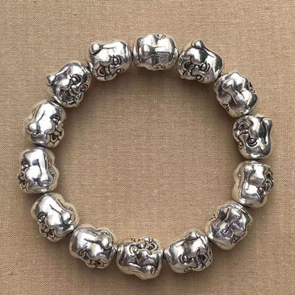 Old tibet silver handmade Double sided Buddha head Elasticity Bracelet
