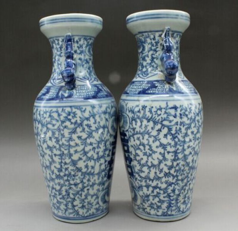 A Pair Old of Blue and White Porcelain Vase Double Happiness HomeDesign