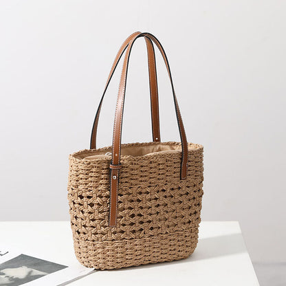 Women Woven Boho Handbag Tote Straw Bag Round Rattan Shoulder Bag Summer Beach