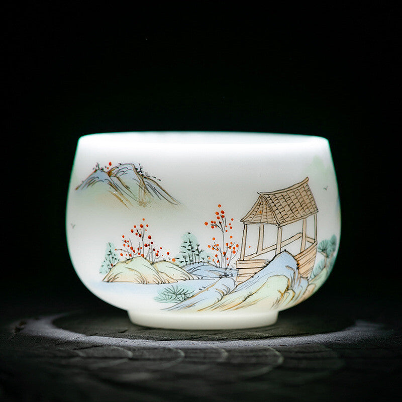 Boutique Hand Painted Tea Cup Fat Mutton Jade Porcelain Master Cup 160ml Tea Cup