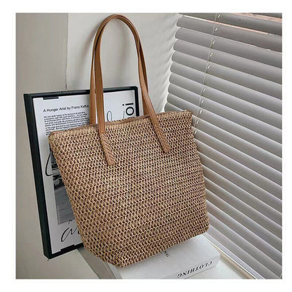 Solid One-shoulder Large Straw Bag Women's Summer Seaside Beach Rattan Bag