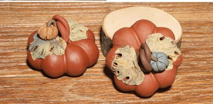 2.1"Chinese Yixing Zisha Pottery Qing Shui Clay Short Pumpkin Tea Pet Statue