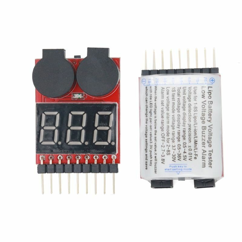 Battery Monitor Tester Digital Low Buzzer Alarm 1S-8S Lipo Li-on Fe RC Voltage