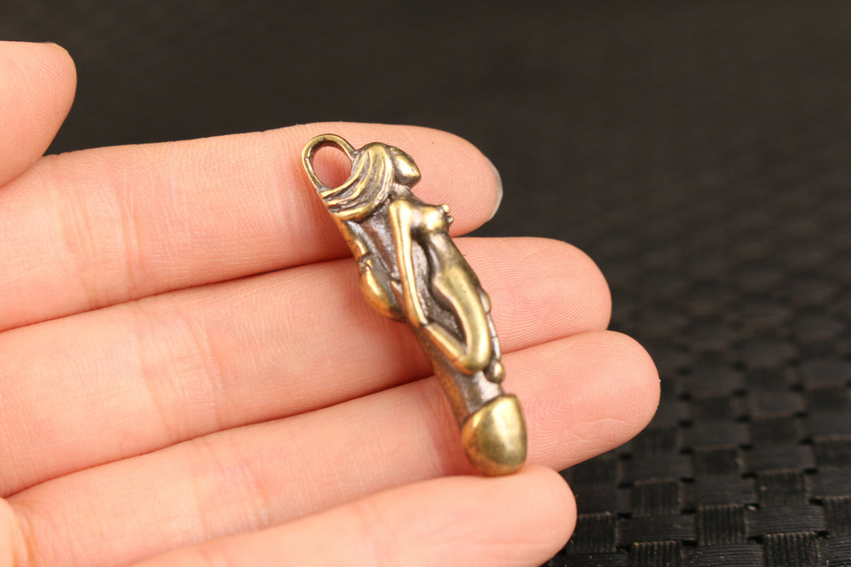 bronze mermaid man penis statue figure chinese collectable pendant A44